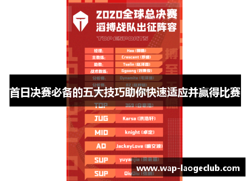 首日决赛必备的五大技巧助你快速适应并赢得比赛 首日决赛必备的五大技巧助你快速适应并赢得比赛
