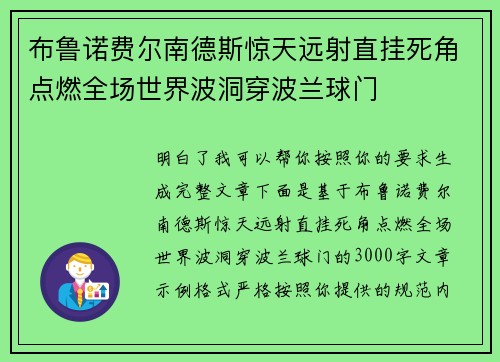 布鲁诺费尔南德斯惊天远射直挂死角点燃全场世界波洞穿波兰球门